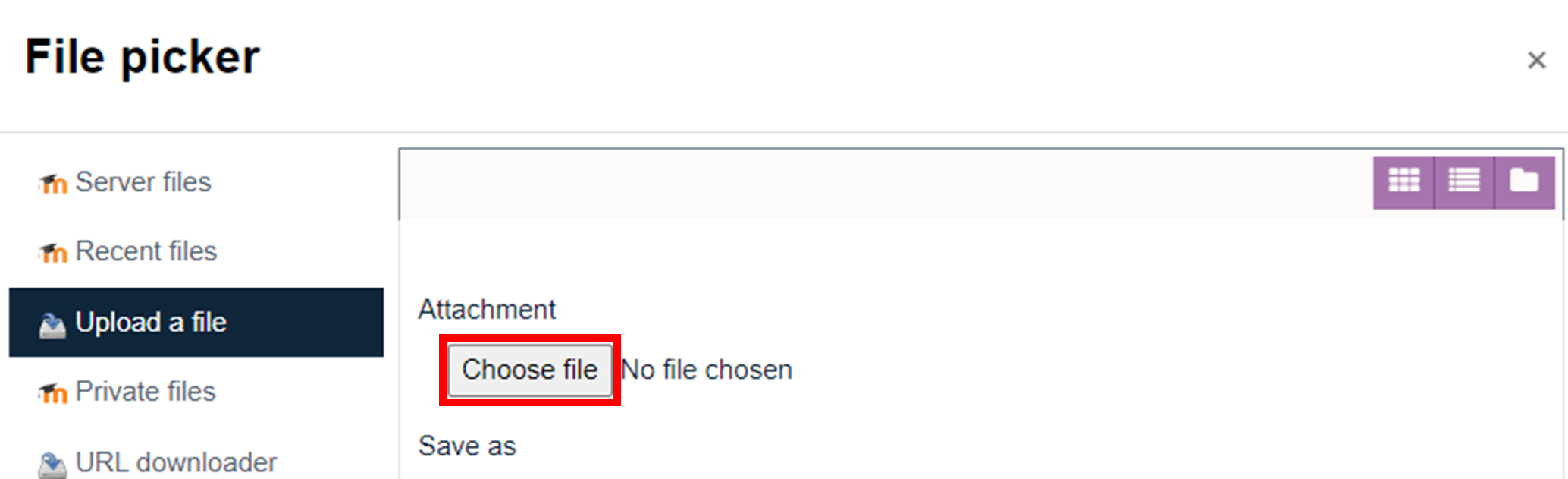 Selecting a file to upload