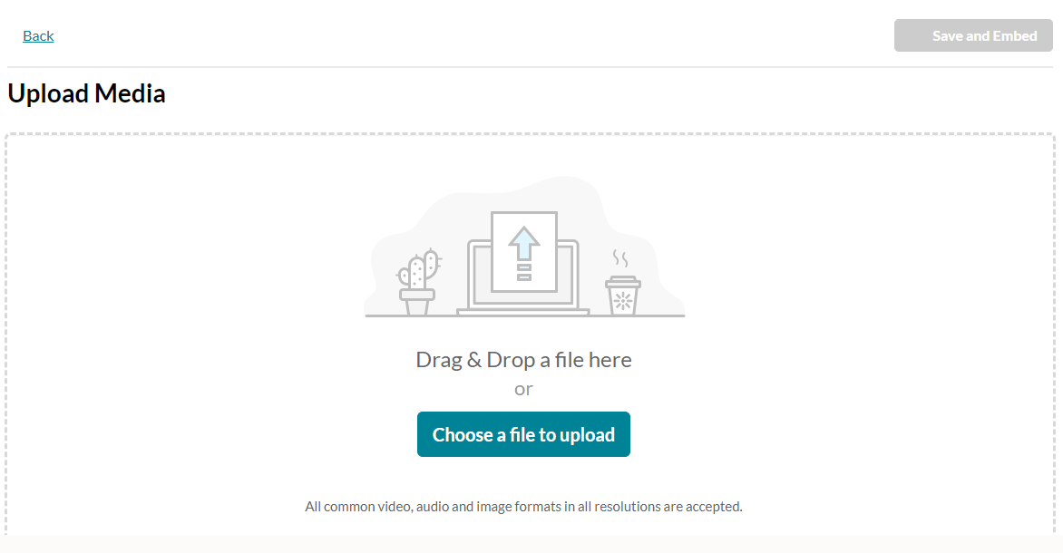 Click on choose a file, or drag and drop,  to upload a file in MediaSpace