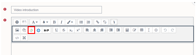 The 'Embed Kaltura Media' button in the formatting bar.