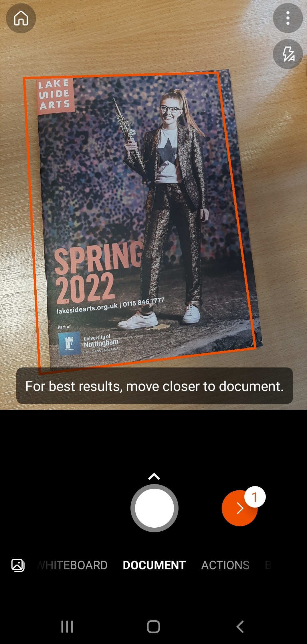 Confirming the image taken of a document with Office Lens