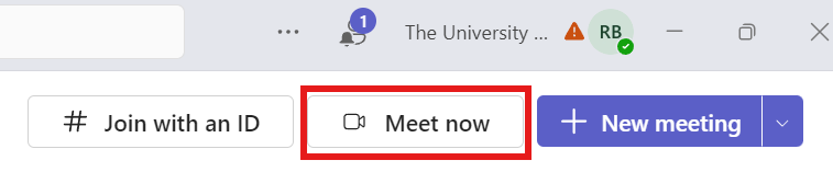 Meet now button in Microsoft Teams