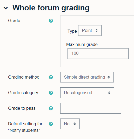 Settings for Point grading in forums