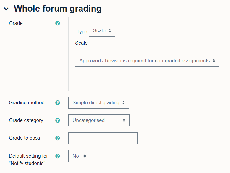 Settings for scale grading in forums