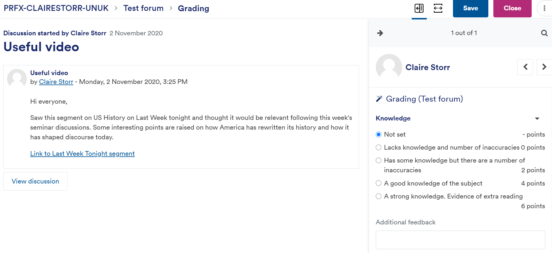 Grading forum page