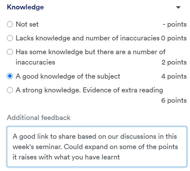 Grading using the rubric