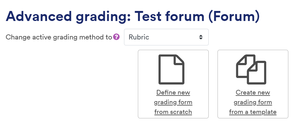 Advanced settings page and options to create a new rubric or a rubric from a template