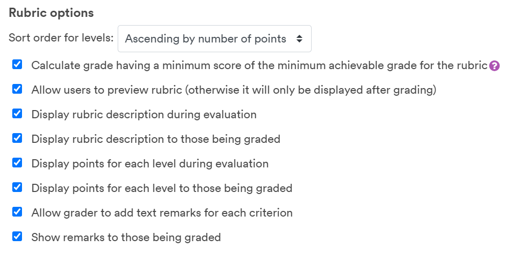 Rubric options