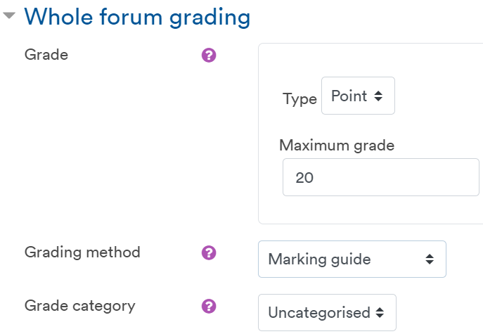 Selecting marking guide in whole forum grading