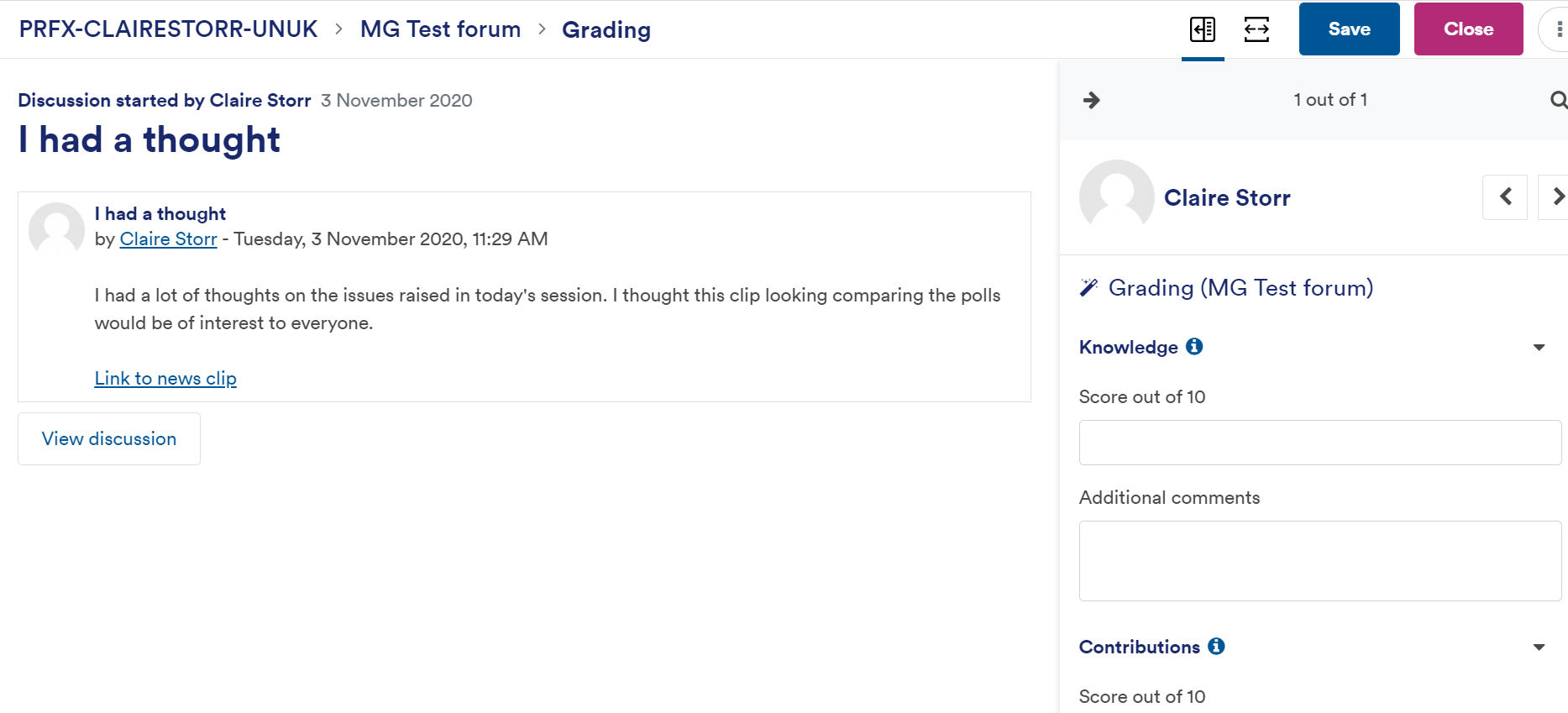 Forum grading page