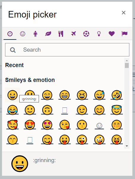 Emoji picker filled with an assortment of emojis