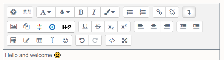 Text ib Moodle text editor including a grinning emoji