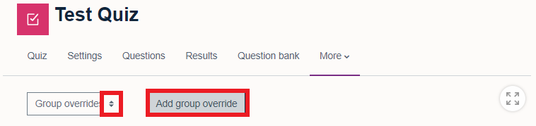 'Group overrides' selected using drop down menu, highlighted by red square. 'Add group override' button highlighted by red square.