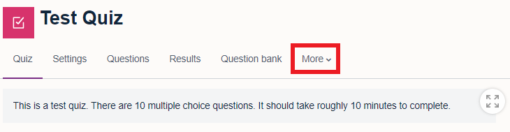 Quiz menu with 'More' menu highlighted in red box.