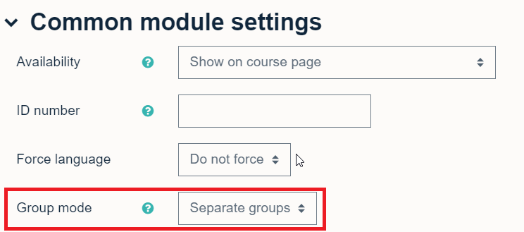 Common module settings with group mode highlighted