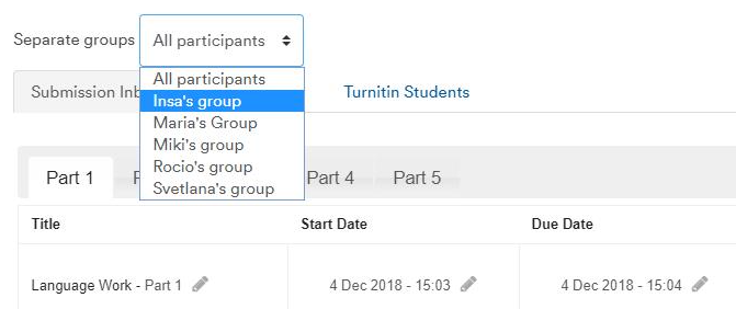 screenshot showing group drop-down