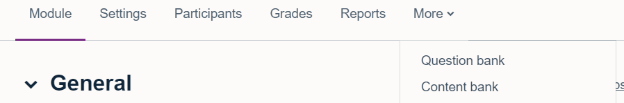 Finding content bank in the More dropdown on a Moodle page