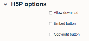 H5P options for new H5P activity