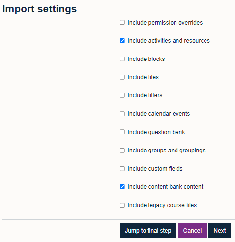 Import settings for importing H5P content