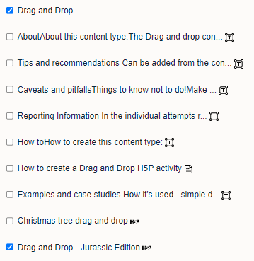 Selecting content (H5P) to import