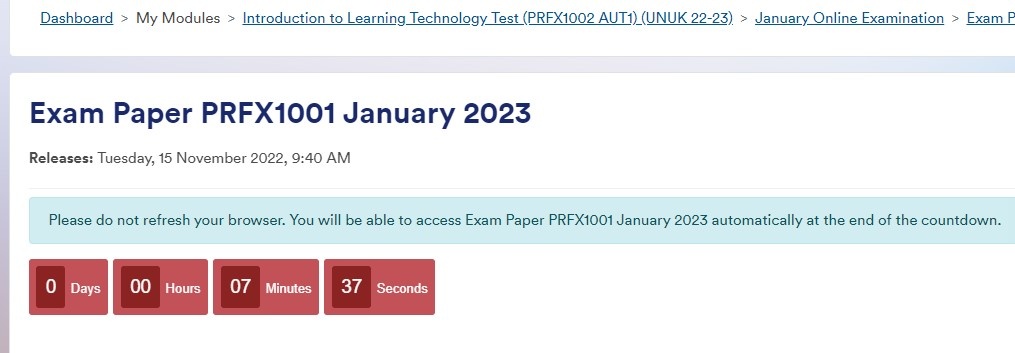 Screenshot of the Timed document release resource on a Moodle module. 