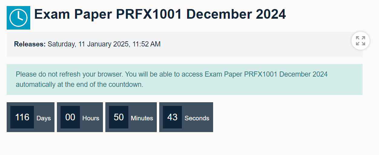 The student preview and countdown of a Timed Release Document activity