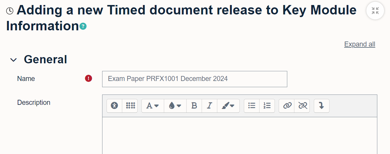 Adding a title to a Timed Document Release activity 