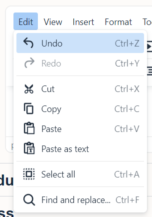 The edit menu in TinyMCE editor