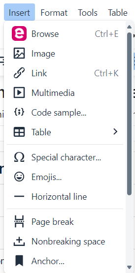 Insert menu in TinyMCE editor