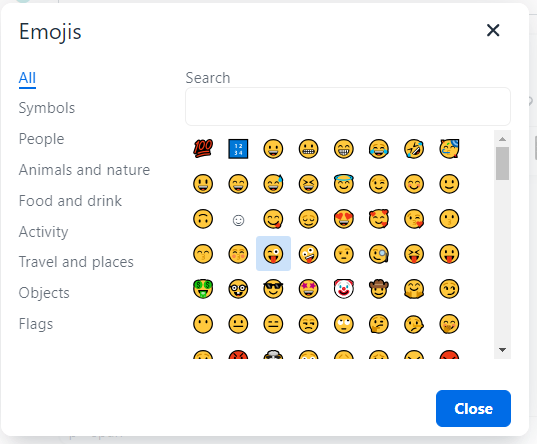 Emoji selection in TinyMCE editor