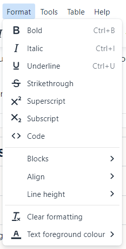 Format menu in TinyMCE editor