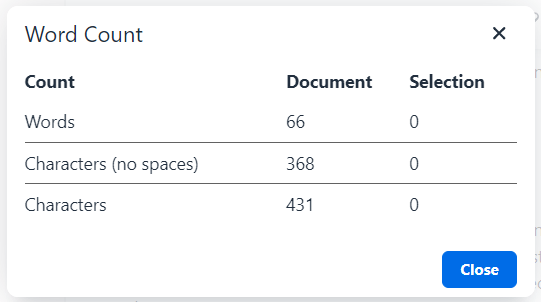 Word count option in TinyMCE editor