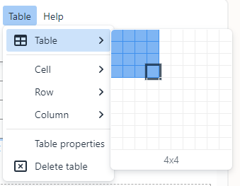 Adding a table in TinyMCE editor