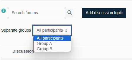 The group choice dropdown under announcements in Moodle 4.3