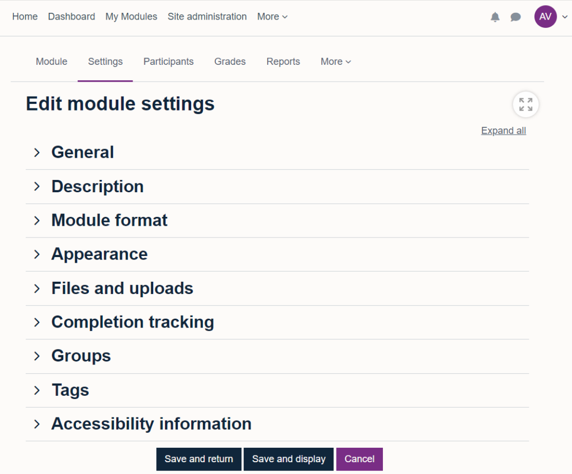 Settings in Moodle