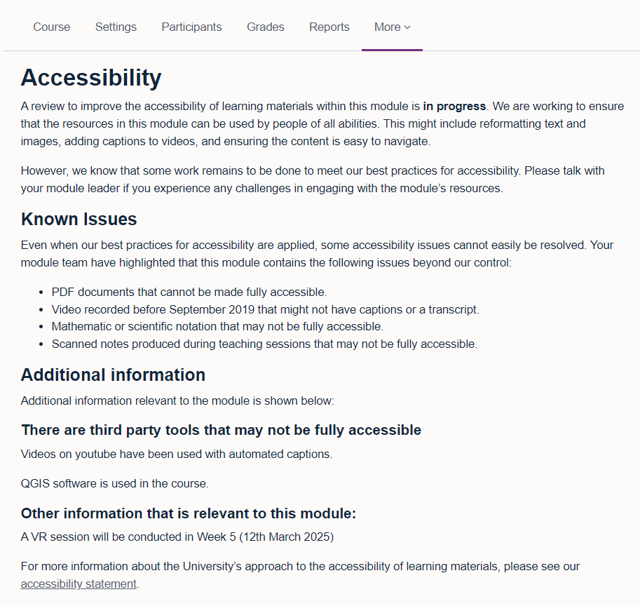 In progress accessibility information for students in Moodle.