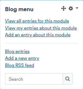 Blog menu providing the option to view entries and add an entry. 