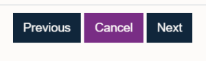 Previous cancel and next buttons