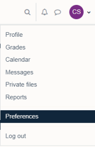 Personal menu with Preferences highlighted