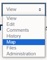 Dropdown menu in wiki where you can access the map page