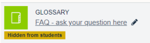 Hidden glossary resource on a moodle page