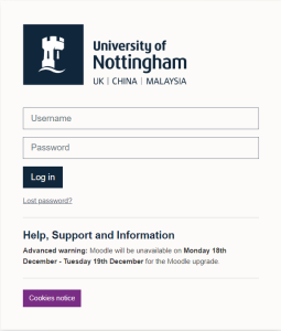 Moodle Login screen