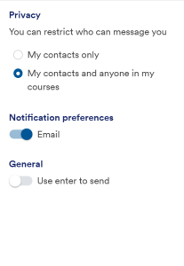 Messaging preferences sidebar