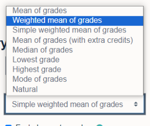 Weighted mean of grades selected from the dropdown menu.