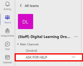 The ask for help channel in the main channel list