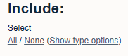 Include options when selecting what to import