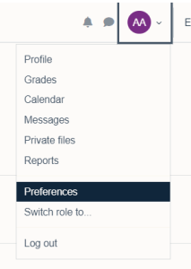 The profile drop down menu in Moodle 4.3